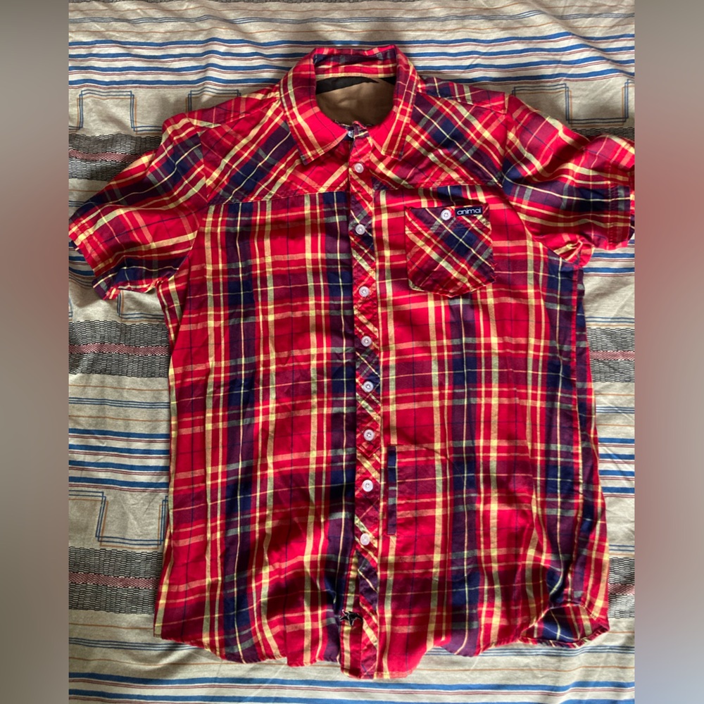 Animal bikes vintage button up plaid t-shirt